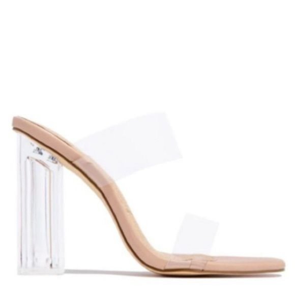!! NEW !! Clear Double Strap Block Heel Mules - Picture 3 of 7